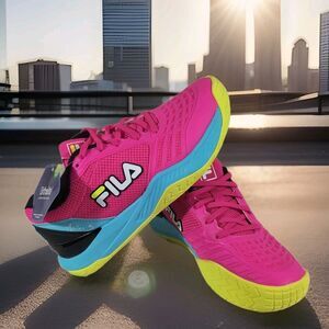 Fila Axilus 3 Women`s Size 5 Mesh Sneaker (5TM01993-693) Pink /Bluefish/ Yellow